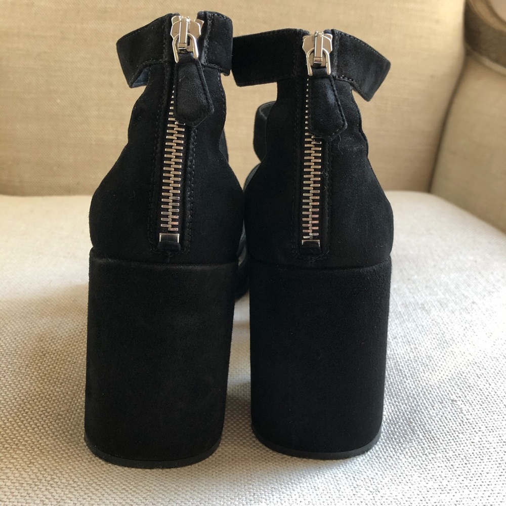 Prada Sandals Caged Block Heels Black Suede Zipper - Picture 6 of 7